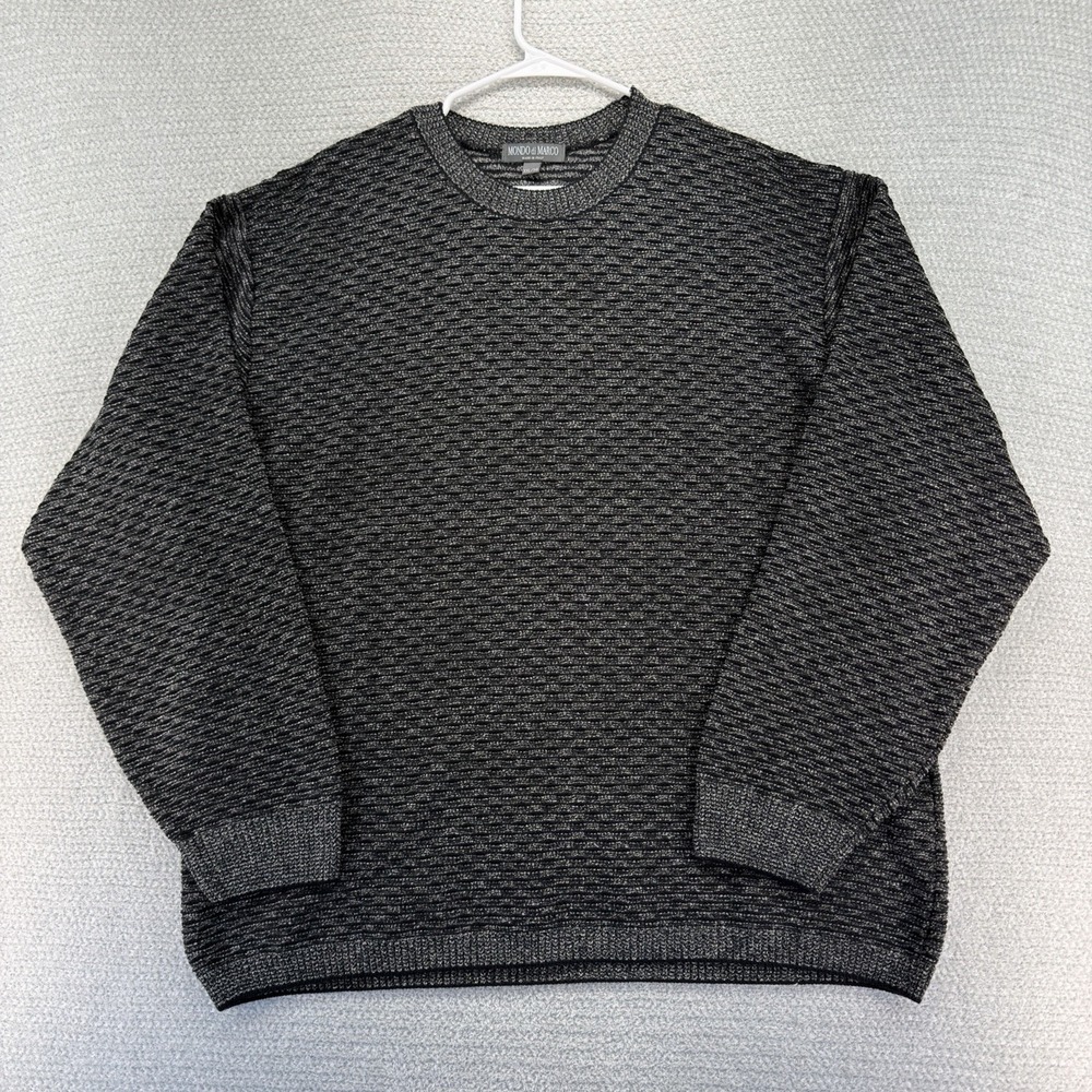 Mondo Di Marco Sweater Mens 2XL Black Geometric Knit Wool Blend Made In Italy
